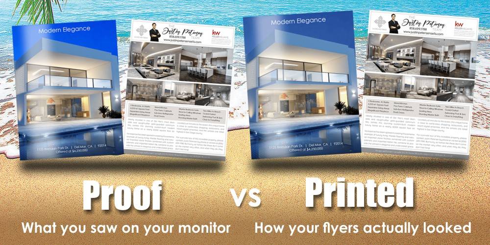 Real estate marketing - color real estate flyer print versus online proof